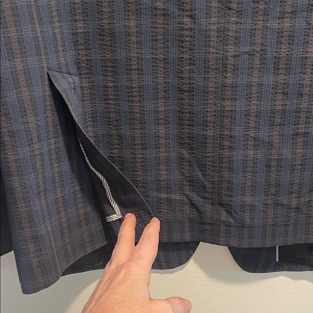 John Varvatos Dark Navy Plaid Sport Double Button 3 Pocket Back Flaps Jacket